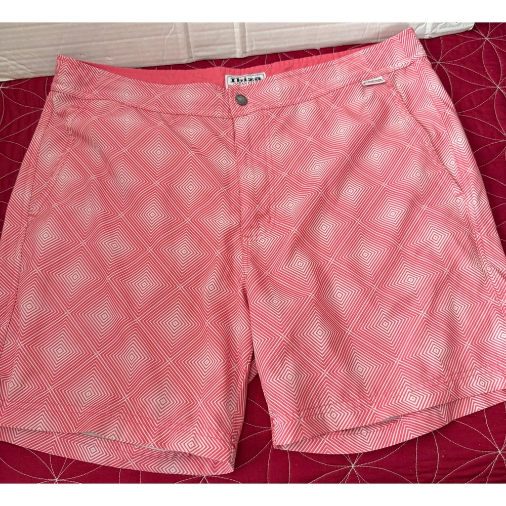 Ibiza Ocean Club Mens Pink Geometric Diamond Print Board Shorts Swim Trunks 32